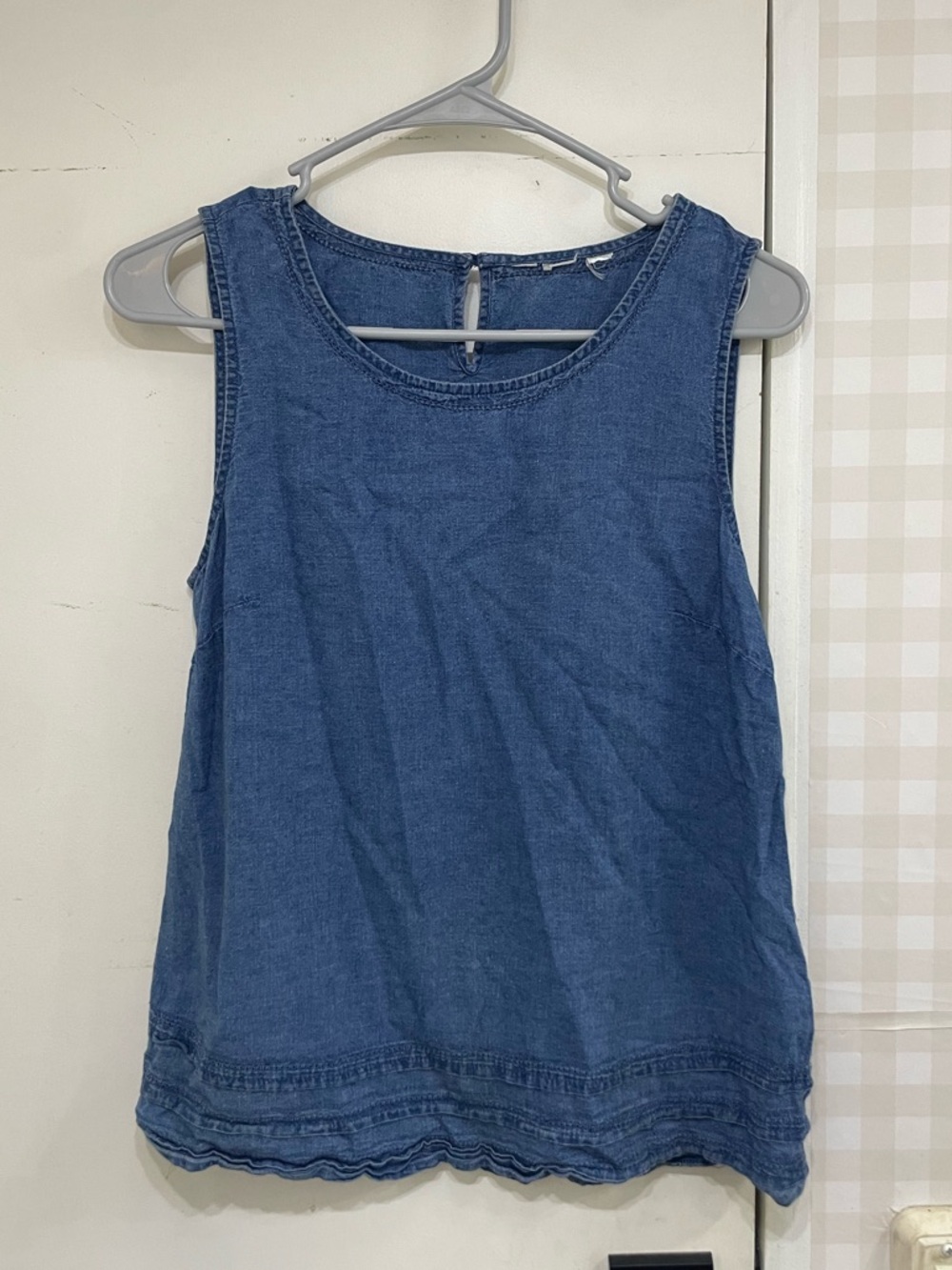 Linen cotton denim tank blouse boho capsule cottage ruffle Christopher & Banks